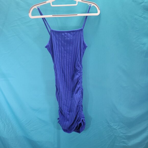 Shein Youth 11-12 Blue Ribbed Knit Dress With Side Ruched Detailing & Spaghetti - Picture 4 of 14